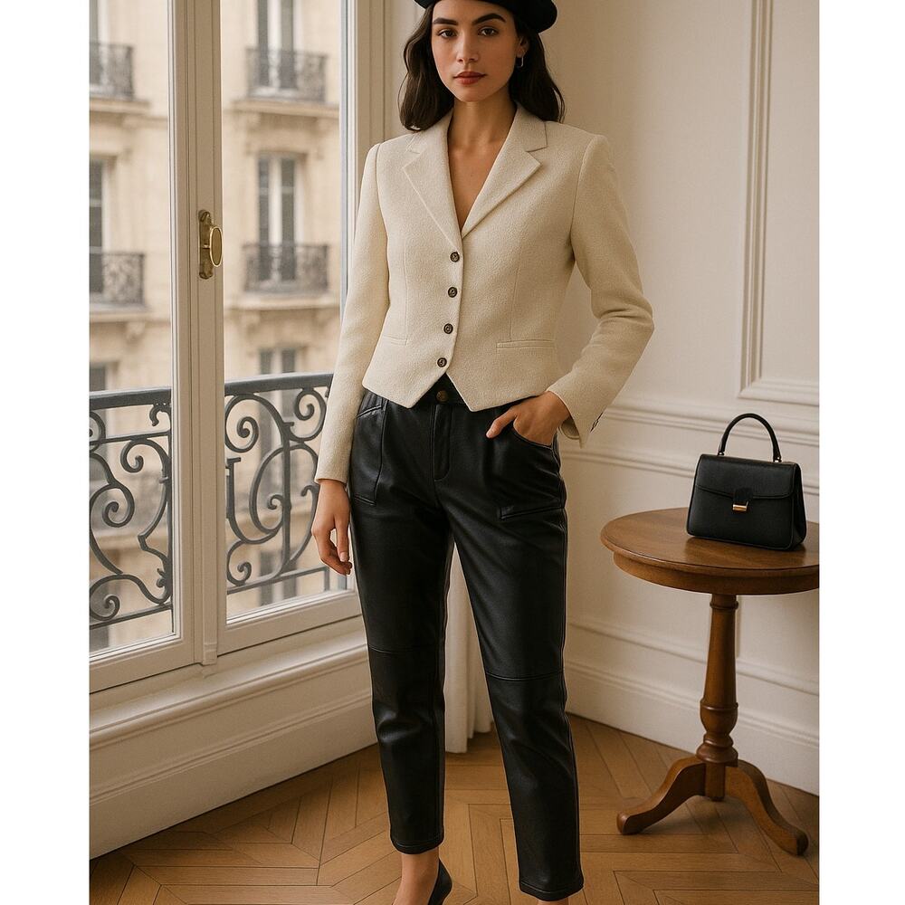 Young Fabulous & Broke Faux Black Leather Tailored Trousers High Waist Sz XS